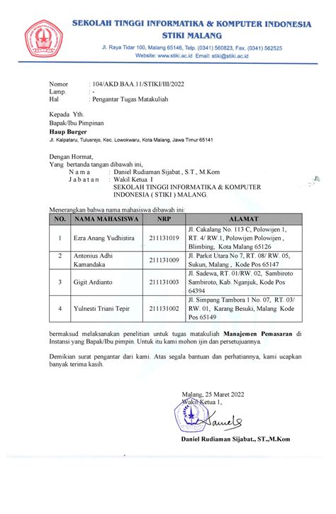 Pengantar Mata Kuliah Manajemen Pemasaran - Nomor : 104/AKD.BAA/STIKI ...