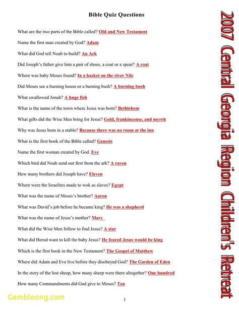 Kids Bible Trivia Questions