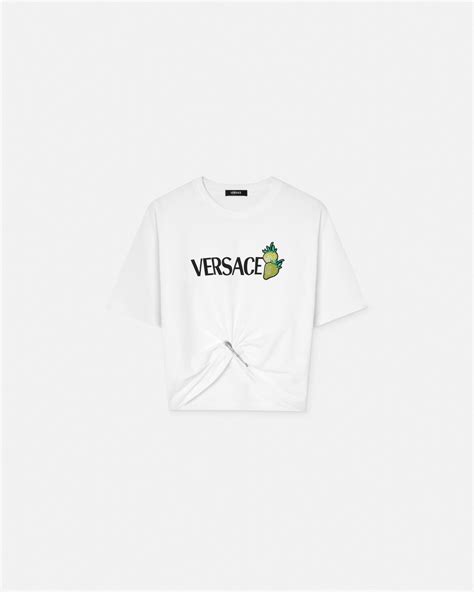 Strawberry Garden Safety Pin Crop T-Shirt | VERSACE IN