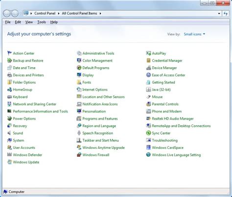 Image result for All Control Panel Items Windows 7