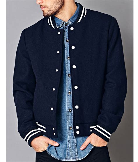 Men's Prep School Bomber Navy Blue Varsity Jacket - Jackets Expert