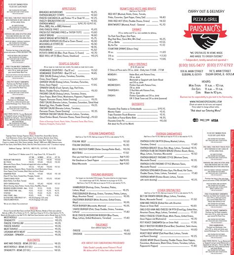 Menu - Pizza, Calzones, Pasta, Italian Sandwiches, Burgers | Paisano’s ...