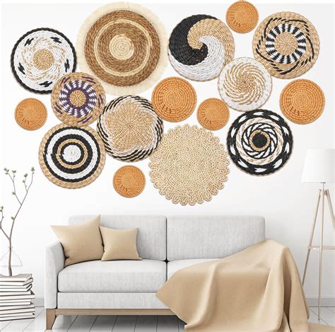 Amazon.com: Tatuo 16 Pieces Boho Wall Basket Decor Round Woven Wall ...
