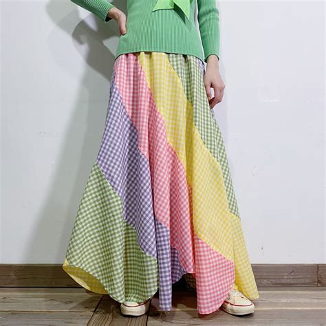 70s colorful gingham check escargot skirt | LEMON