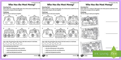Who Has the Most Money? Money questions KS1 Worksheet