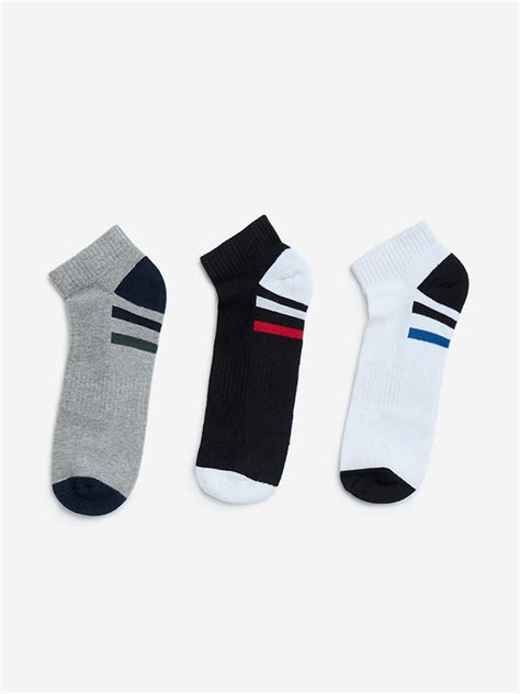 Buy WES Lounge Navy Striped Cotton-Blend Trainer Socks - Pack of 3 from ...