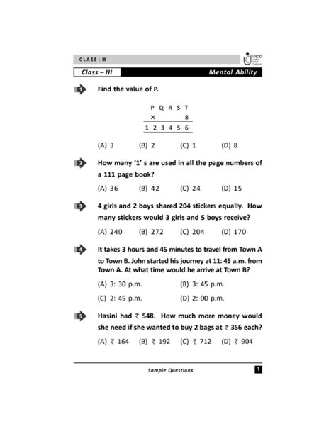 NCO Cyber Olympiad sample papers for Class 3 | Olympiad tester