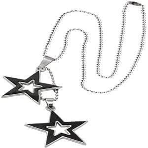 M Men Style Rock Star Twice Star Black Stainless Steel Pendant Necklace ...