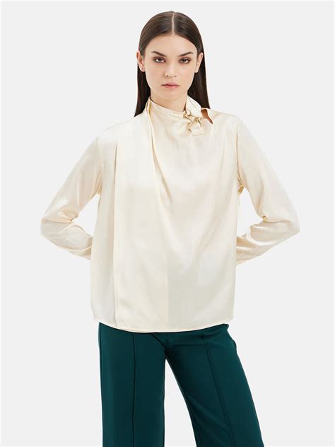 Overlapped Drapey Top with Metal Detail At Neck - New Tops for Women – KAZO