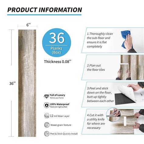 Peel and Stick Floor Tile Vinyl Wood Plank 36 Tiles 54 Sq.Ft