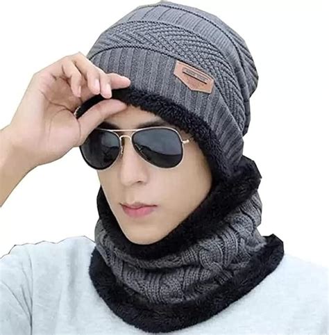 Buy Knit Warm Winter Woolen Skull Cap with Fur Lining(Grey-35) at Amazon.in
