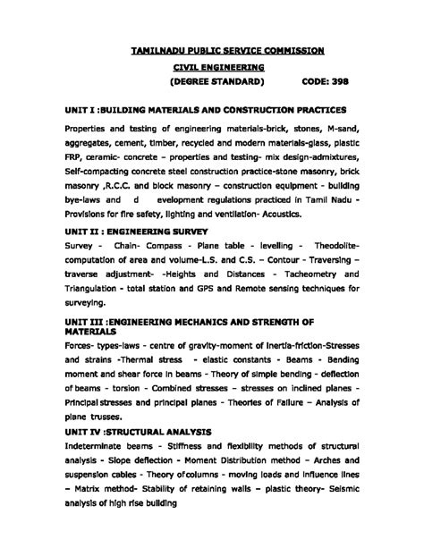 Civil Engineering Syllabus (Degree Standard) - Code: 398 - Studocu
