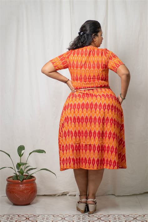 Orange Ikat Midi Dress with Peter Pan Collar – KMISTRY