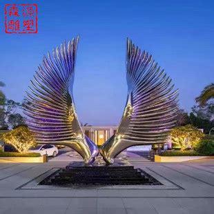 大型广场不锈钢喷绘圆管羽翼羽毛雕塑抽象美陈景观不锈钢翅膀雕塑-阿里巴巴