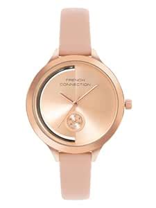 French Connection Side Second Rose Gold Round Dial Leather Strap Casual ...