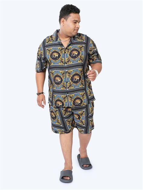 Buy Plus Size Men Leopard Placement Printed Half Sleeve Co-Ords Online ...