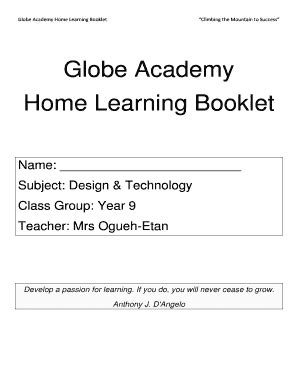 Fillable Online arkglobeacademy Globe Academy Home Learning Booklet ...