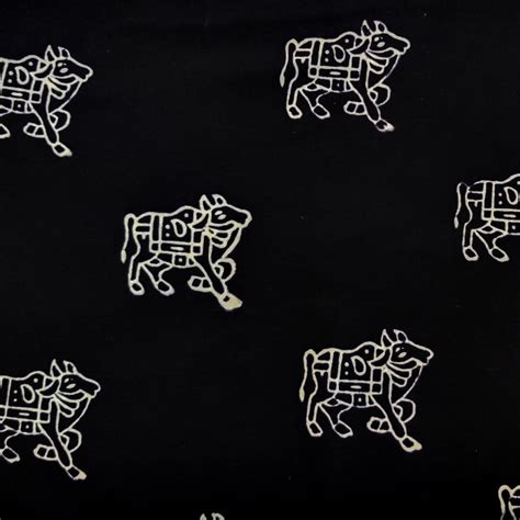 Pure Cotton Black With White Bull Hand Block Print Fabric – Sanskruti