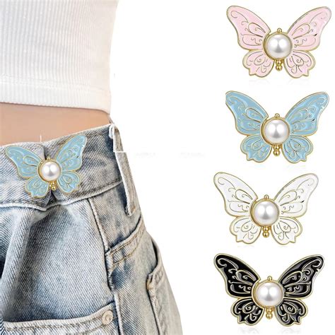 YEKDA 4 Sets Butterfly Jean Buttons Waist Tightener for Loose Pants, No ...