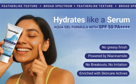 Kozmetyx Aqua Sunscreen Gel SPF 50 PA++++ | No White Cast | Lightweight ...