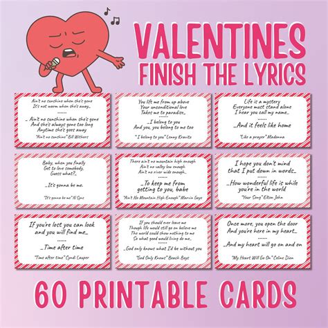 Love Songs Finish the Lyrics Game, Fun Valentines Music Trivia Game for ...