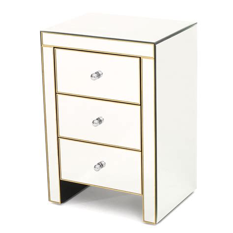 Langley Mirrored 3 Drawer Side Table – GDFStudio