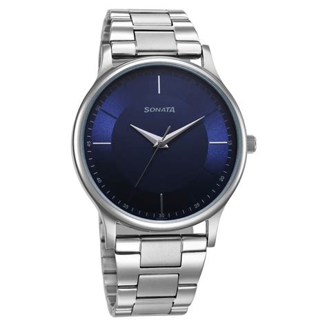 Buy Online Sonata Aspire Quartz Analog Blue Dial Stainless Steel Strap ...