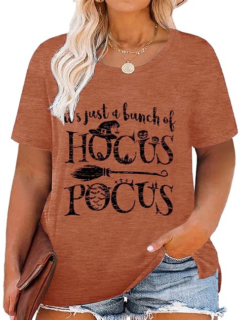 XCHQRTI Hocus Pocus Women's Plus Size Shirt Halloween Tshirt Casual ...