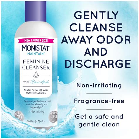 Monistat Boric Acid Feminine Cleanser, Fragrance Free Feminine Wash, 16 ...
