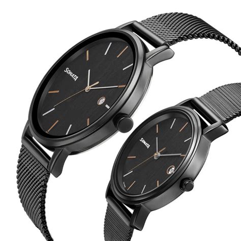 Buy Online Sonata Quartz Analog with Date Black Dial Metal Strap Watch ...