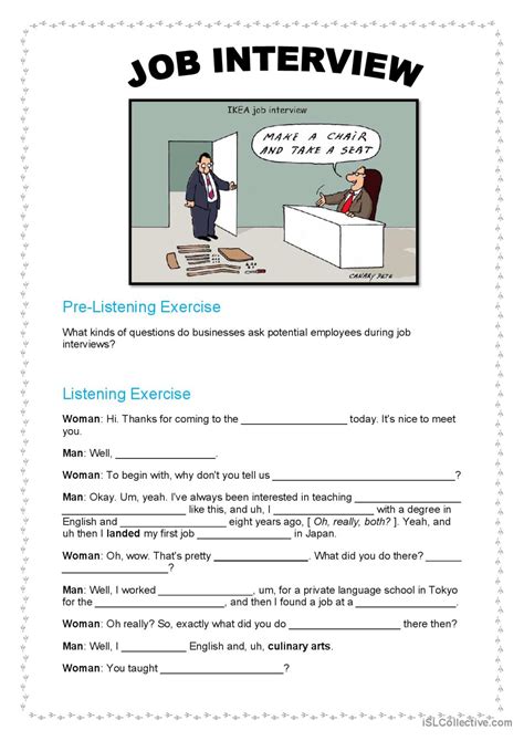 Job Interview Conversation Worksheet 的图像结果