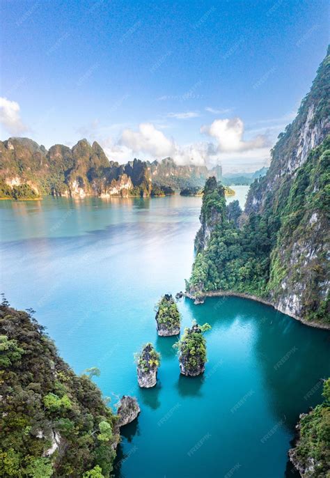 Premium Photo | Aerial view of khao sok national park cheow lan dam ...