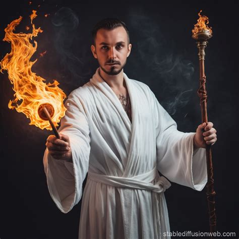 Magician with Fire Staff | Stable Diffusion Online