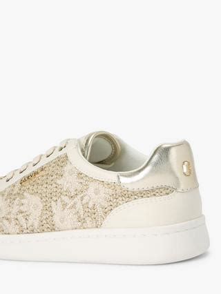 Carvela Veneto Raffia Flower Embroidered Trainers, Natural/Multi