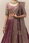 Buy Purple Chanderi, Brocade V Neck Crushed Bridal Lehenga Set For ...