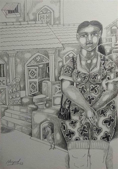 "Untitled 12": White Figurative drawing by Shripad Gurav | ArtZolo.com