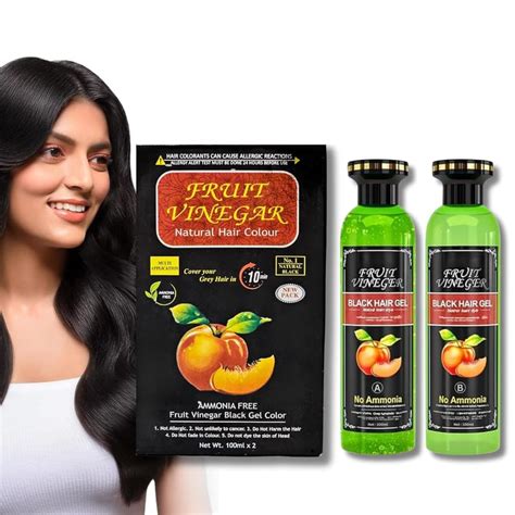 FRUIT VINEGAR Natural Black Hair Colour Gel - Ammonia Free, 10-Minute ...
