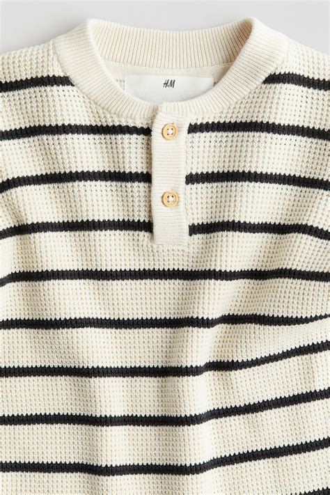 Waffle-knit Henley Sweater - Cream/striped - Kids | H&M US