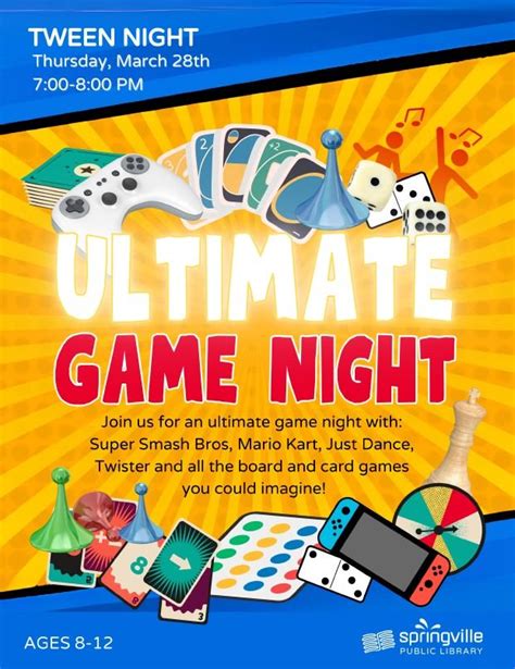 Tween Night: Ultimate Game Night, Springville Library, 28 March 2024 ...