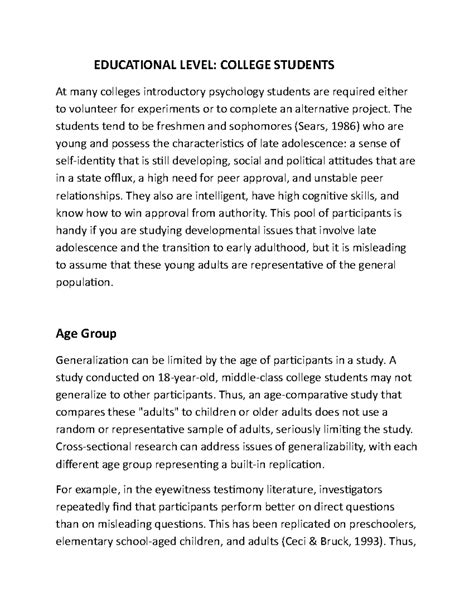 Educational Level College Students - EDUCATIONAL LEVEL: COLLEGE ...