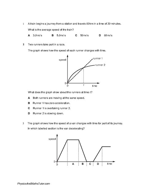 Motion (Multiple Choice) QP - 1 2 A train begins a journey from a ...