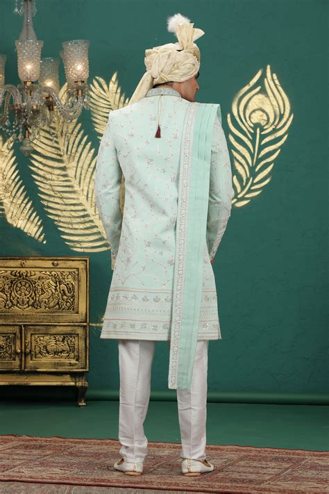 Pista Green Art Silk Sherwani for Men with Hand Embroidery – Anant Exports