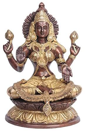 Exotic India Goddess Lakshmi Seated on a Lotus Pedestal - Brass Statue ...