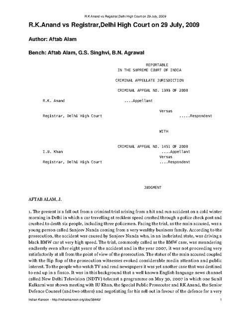 R K Anand vs Registrar: Delhi High Court Judgment Analysis (2009) - Studocu