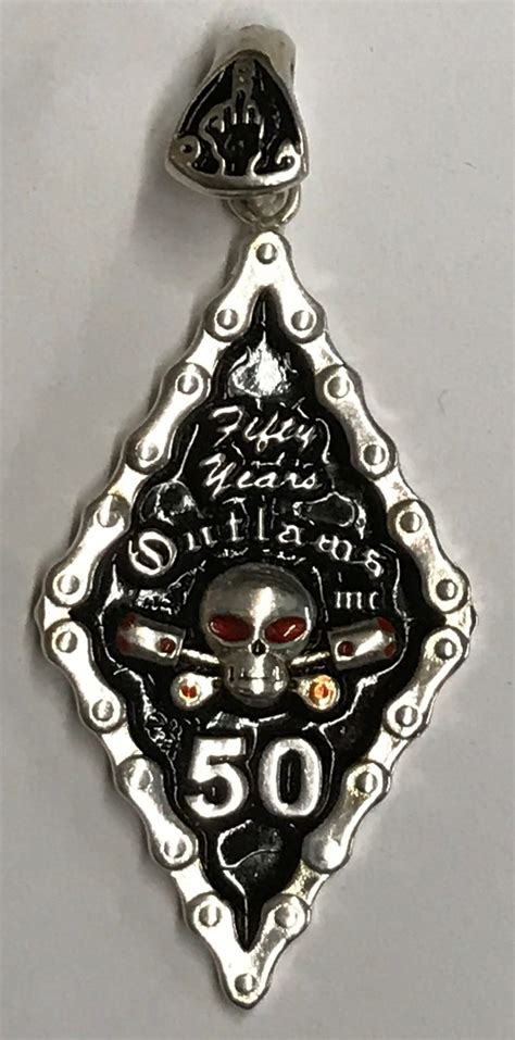 Sterling Diamond Shaped Outlaws 50 Years Pendant - Outlaw Biker Jewelry