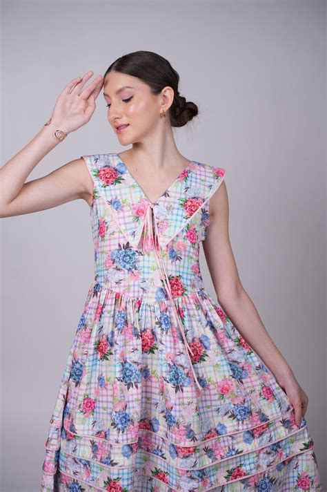 V-Neck Elea Long Midi Dress for Women | Floral Cotton Elegance – House ...