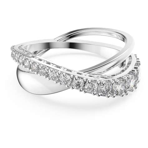 Hyperbola ring, Round cut, White, Rhodium plated | Swarovski