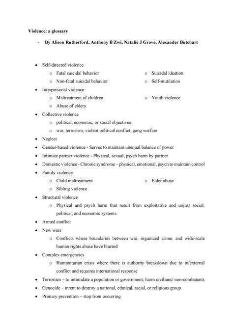 Articles on Violence - Violence: a glossary By Alison Rutherford ...