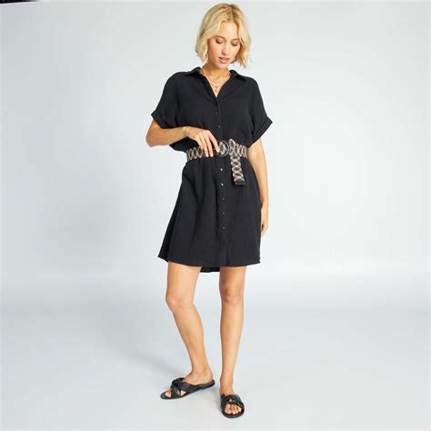 Double cotton gauze shirt dress Black – Kiabi Inde