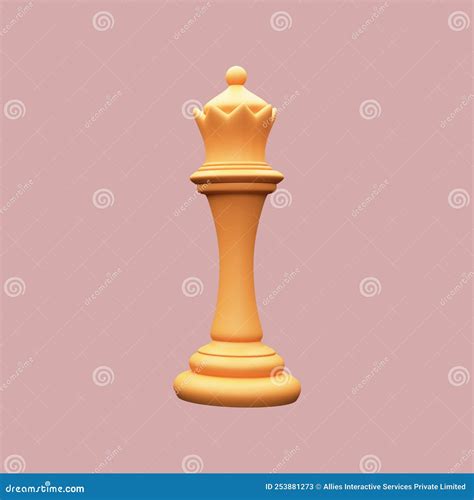 3D Rendering Golden Queen Chess Piece Over Pastel Red Stock ...